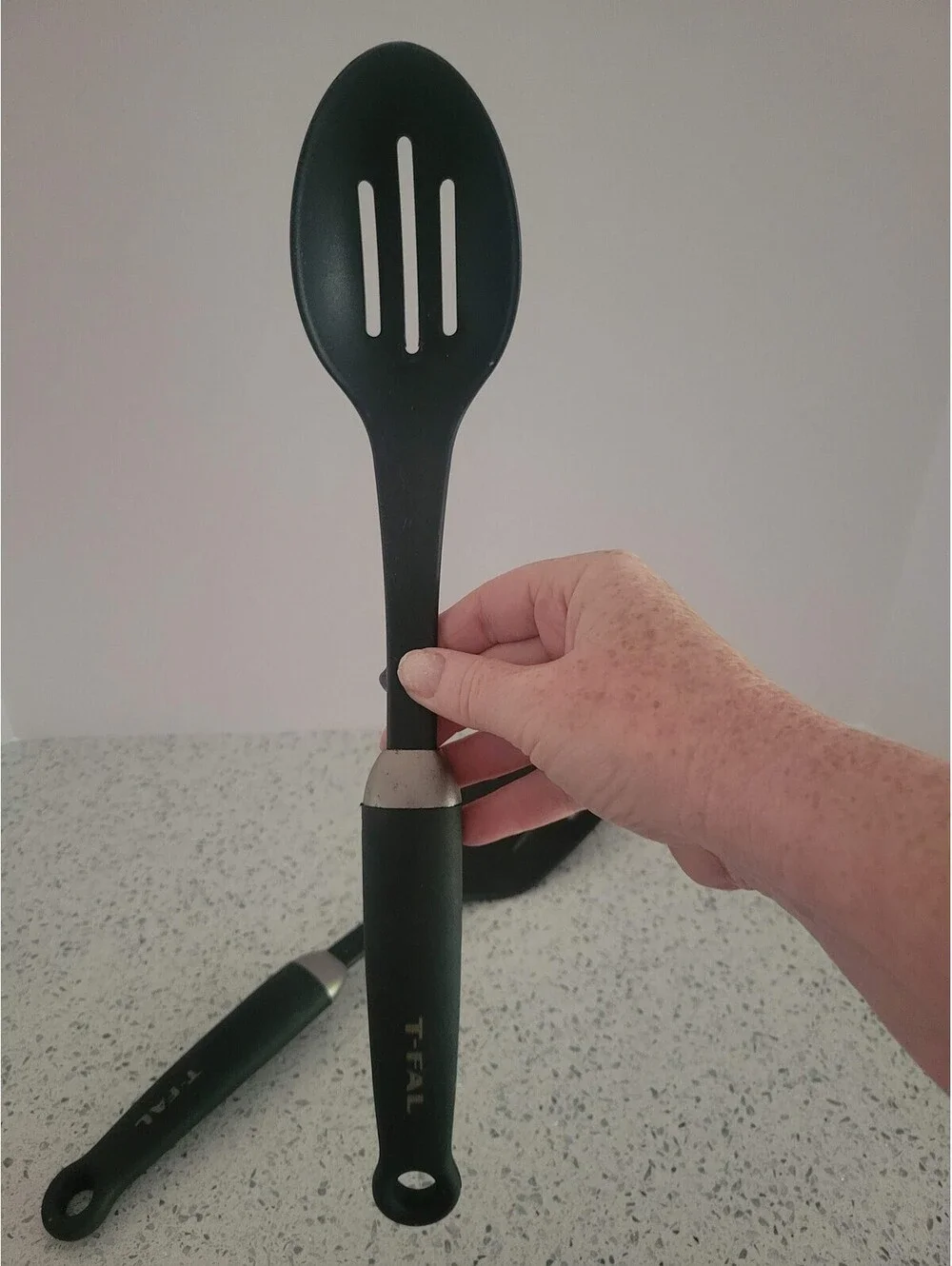 T-Fal Black Plastic Slotted Spoon Turner 2 Piece Set Kitchen Cooking Utensils